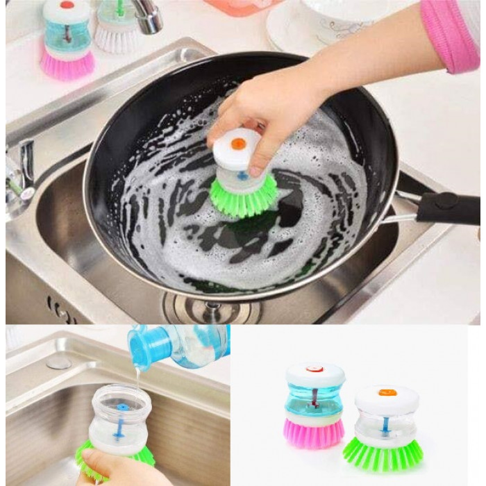 Kitchen Wash Tool Pot Dish Plastic Brush With Washing Up Liquid Soap Dispenser