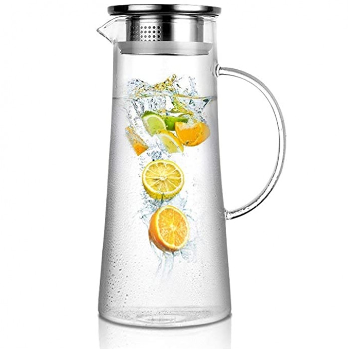 1.5 Liter 53 Ounces Glass Pitcher with lid iced Tea Pitcher Water jug hot Cold Water ice Tea Wine Coffee Milk and Juice Beverage Carafe 