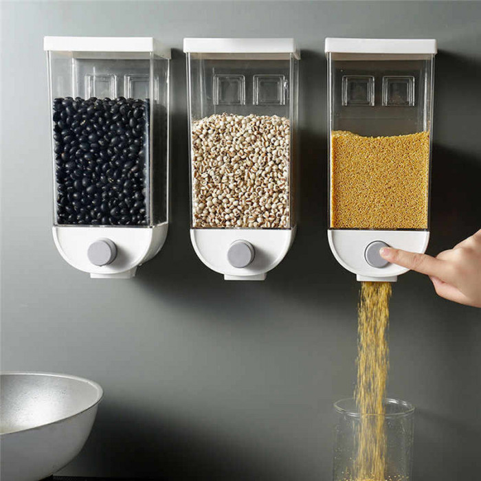 Wall Mounted Press Cereals Dispenser Grain Storage Box Dry Food Container Organizer Kitchen Accessories Tools 1500ml
