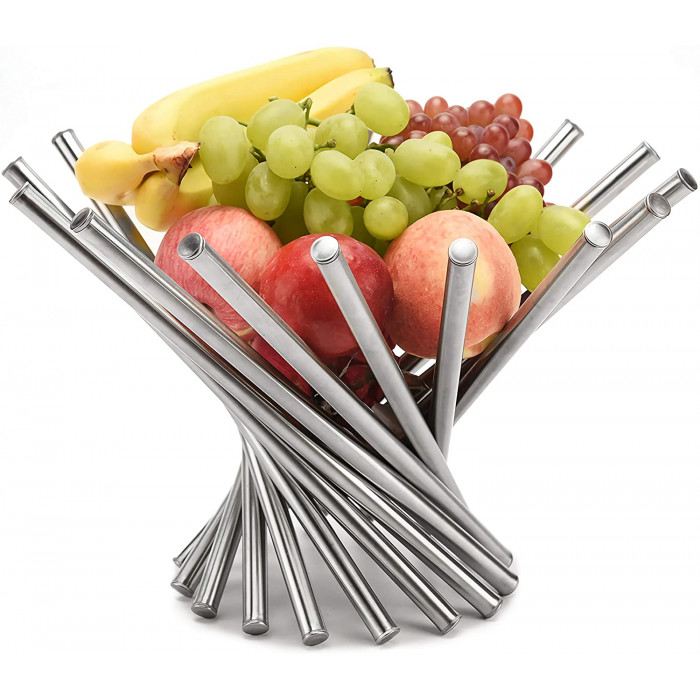 Rotating Fruit Bowl, Foldable Decorative Stainless Steel 